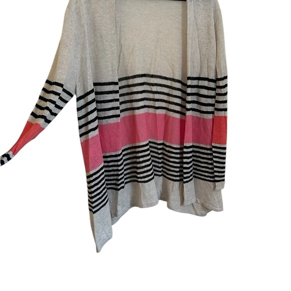 J Jill Long Cardigan Sweater Black and Punk Stripped Size L - Picture 3 of 7